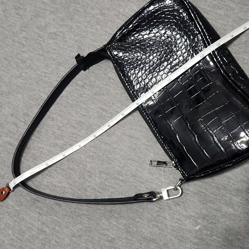 Vintage Y2K Black Faux Patent Leather Snakeskin Mini Clutch Handbag Purse - Picture 8 of 10